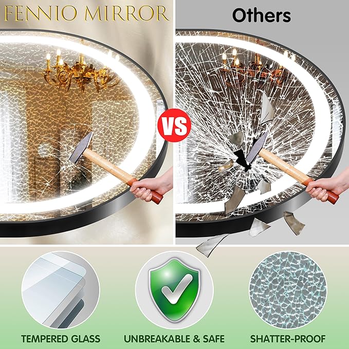 FENNIO Full Length Mirror with Lights, Free Standing Lighted Floor Mirror