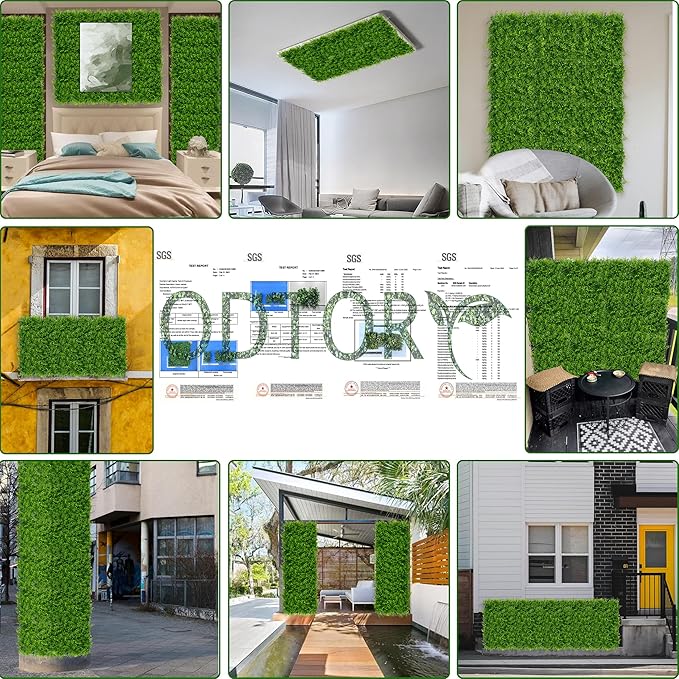 ODTORY Artificial Plants Hedge Wall Panels：20x20 Inch 12P UV-Anti Greenery