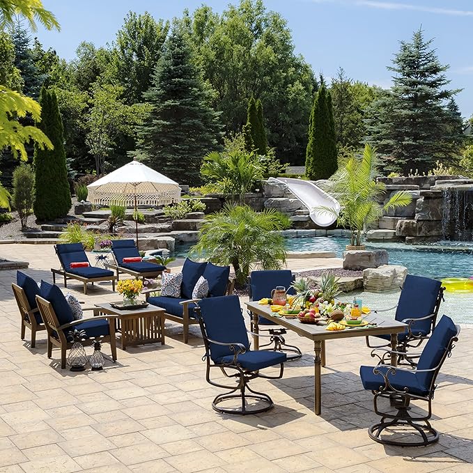Arden Foam Outdoor Dining Chair Cushion, 20 x 44, Premium High-Density Foam, Never Flattens, Weather-Proof for Outdoor Chairs, Sapphire Blue Leala