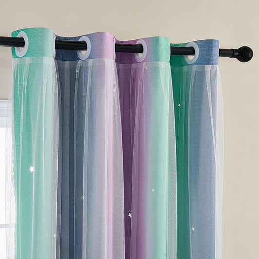 XiDi Curtains for Bedroom Decor, Rainbow Purplgreen grey34/54