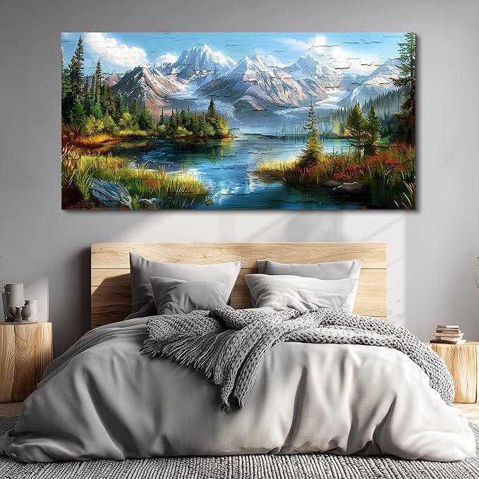 FUHAIHUA Large Wall Decor For Living Room Canvas Wall Art For Office Farmhouse Wall Decorations For Bedroom Mountains Rivers Landscape Painting Modern Pictures Artwork Room Home Decor 24x48 In