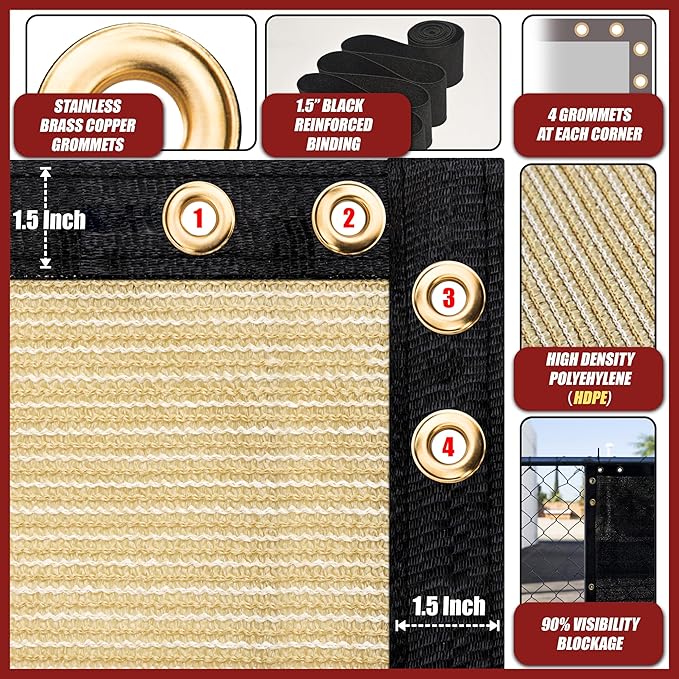 Amgo Custom Made 3' x 72' Beige Balcony Privacy Screen, Apartment Porch Railing Patio Fence Windscreen Fabric Cloth, Heavy Duty, Commercial and Residential, 90% Blockage (We Customize)