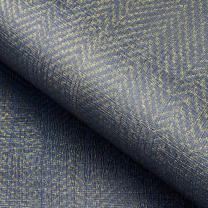 FunStick Gold Navy Blue Grasscloth Wallpaper Peel and Stick Wallpaper Textured