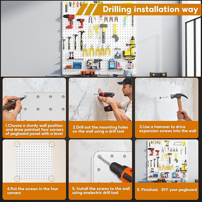 Peg Board, Total 32” x 32”, 4 Pack White Peg Board Panels, 50lbs Load Capacity