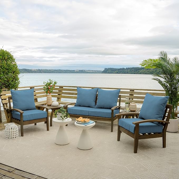 Arden Outdoor Deep Seat Cushion Set (2-Pack), 24 in x 24 in, Weather-Proof, Rain-Proof, Fade Resistant Patio Cushion for Chair, Sofa, and Couch French Blue Texture