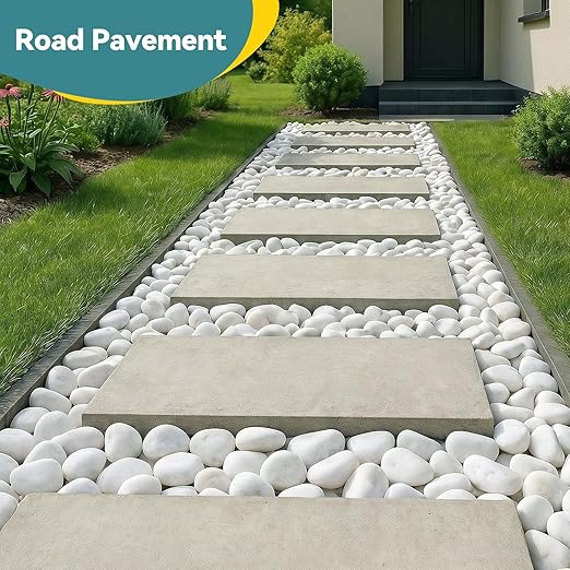 20lbs White Rocks for Landscaping, 2-3 inch Decorative Rocks for Plants Indoor, Large Polished River Rocks for Garden, Outdoor Landscaping, Walkways, Yard, Plants Pots, Vases, Crafts