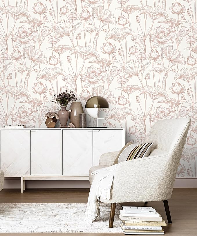 Timeet Floral Peel and Stick Wallpaper White and Pink Vintage Contact Paper 16"