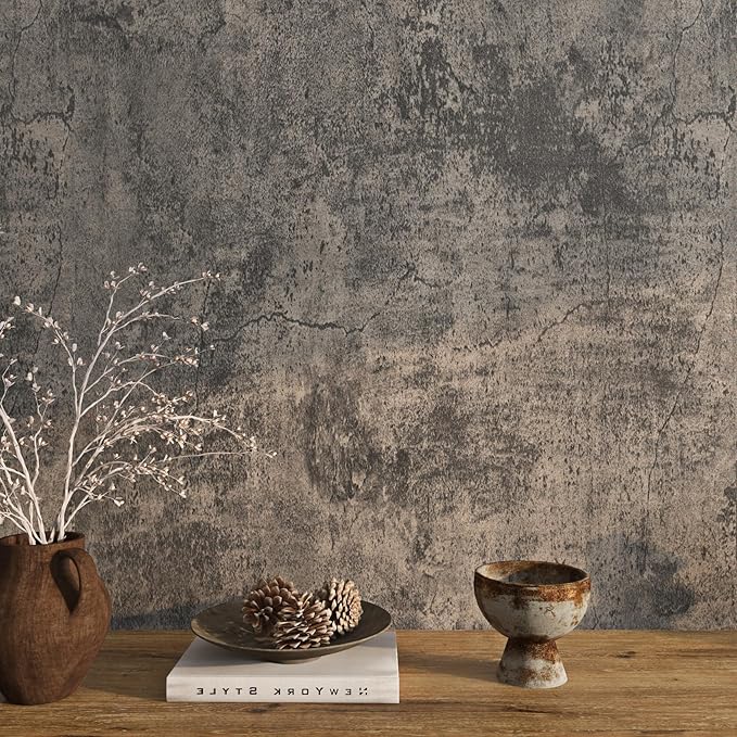 Livelynine 15.8x197 Concrete Limewash Peel and Stick Dorm Wallpaper Removable
