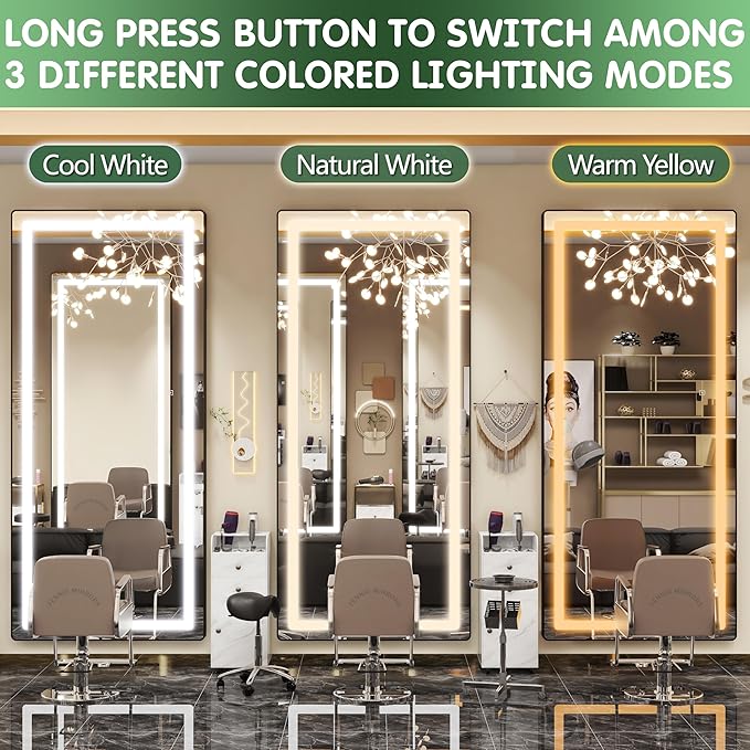 FENNIO Full Length Mirror with Lights, Wall Mounted Hanging Mirror with Lights