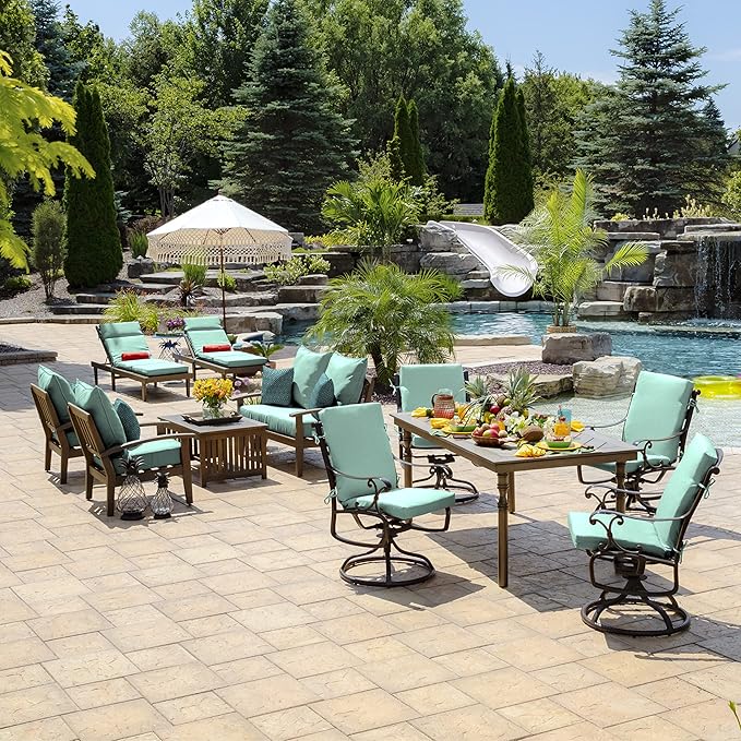 Arden Outdoor Deep Seat Cushion Set (2-Pack), 24 in x 24 in, Weather-Proof, Rain-Proof, Fade Resistant Patio Cushion for Chair, Sofa, and Couch Aqua Leala
