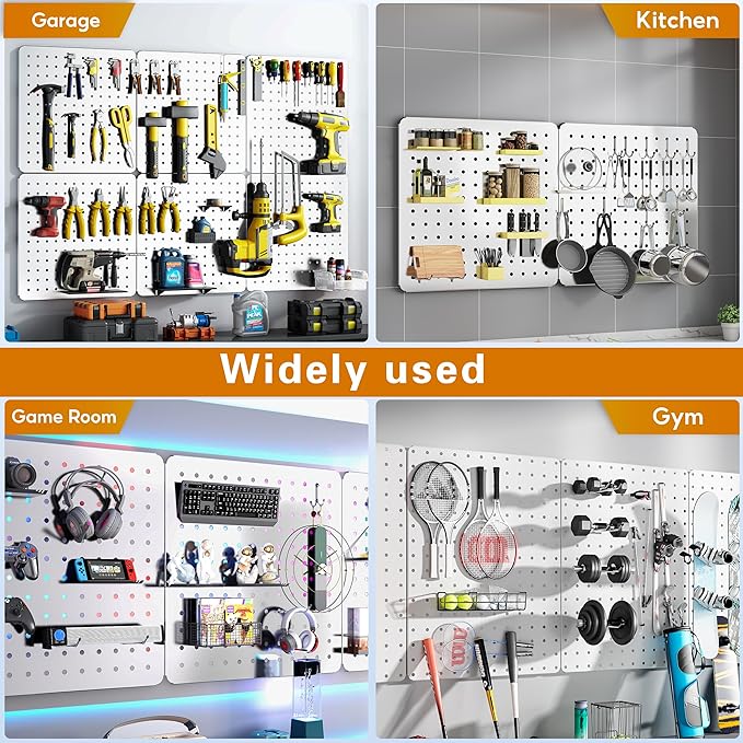Peg Board, 6 Pack White Peg Board Panels, 50lbs Load Capacity Each, Pegboard