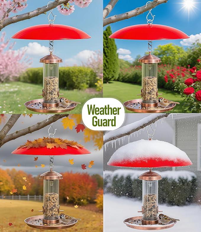 13" Bird Feeder Rain Cover,Smart Bird Feeder Umbrella,Birds House Dome Baffle,Hummingbird Feeders Guard for Shepherd's Hook Outdoors, (Bright Red), 3Pack