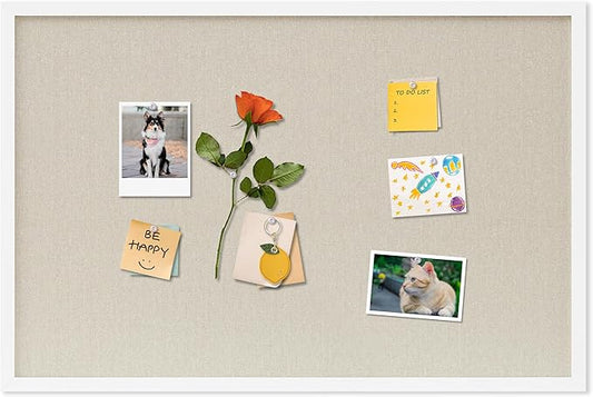 DAHAPYBOO Cork Board with Linen White, Bulletin Board 30"x20" Hanging Corkboards