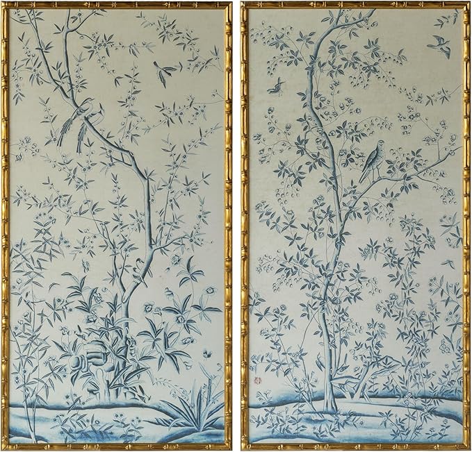 HongFengtang Chinese Rice Paper Print China Flower And Bird Bamboo Frame 54.3 X