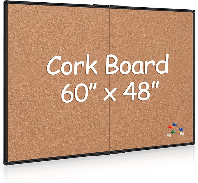 Extra Large Cork Bulletin Board 60" X 48", Foldable Notice Pin Board
