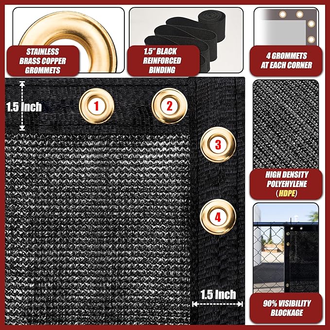 Amgo Custom Made 3' x 168' Black Balcony Privacy Screen, Apartment Porch Railing Patio Fence Windscreen Fabric Cloth, Heavy Duty, Commercial and Residential, 90% Blockage (We Customize)