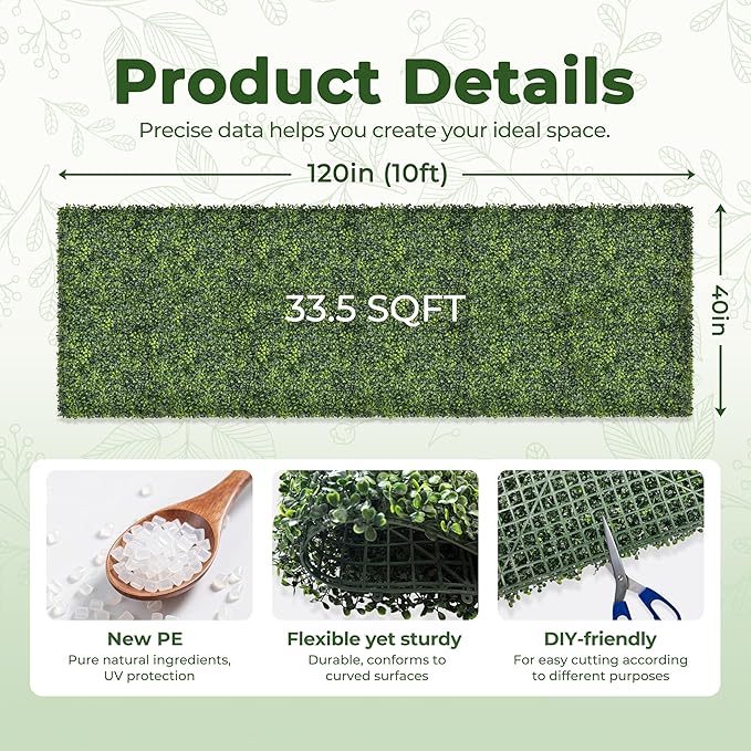 Artificial Boxwood Backdrop Roll: 40"x120" UV-Anti Greenery Faux Grass Hedge