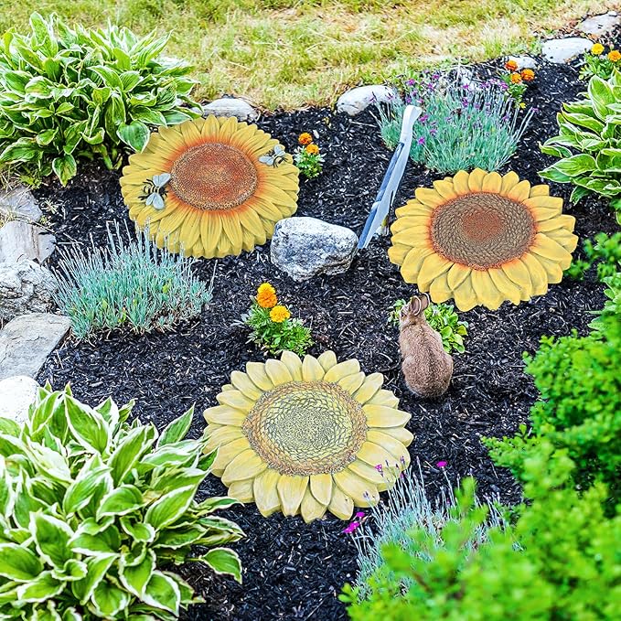 3 Pack Sunflower Cement Stepping Stone for Garden & Patio – 10 Inch Hand-Painted Outdoor/Indoor Decorative Paver, Durable & Weather-Resistant Yard Art, Vibrant Yellow Design