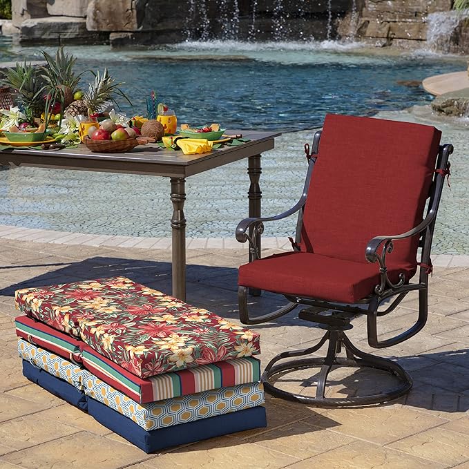 Arden Outdoor Patio Dining Chair Cushion, 20x44, Rain-Proof Seat Pad, Fade-Resistant Outdoor Cushion Ruby Red Leala