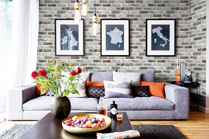 Guvana 17.3"×118" Brick Wallpaper Red/Blue/Grey Brick Peel and Stick Wallpaper