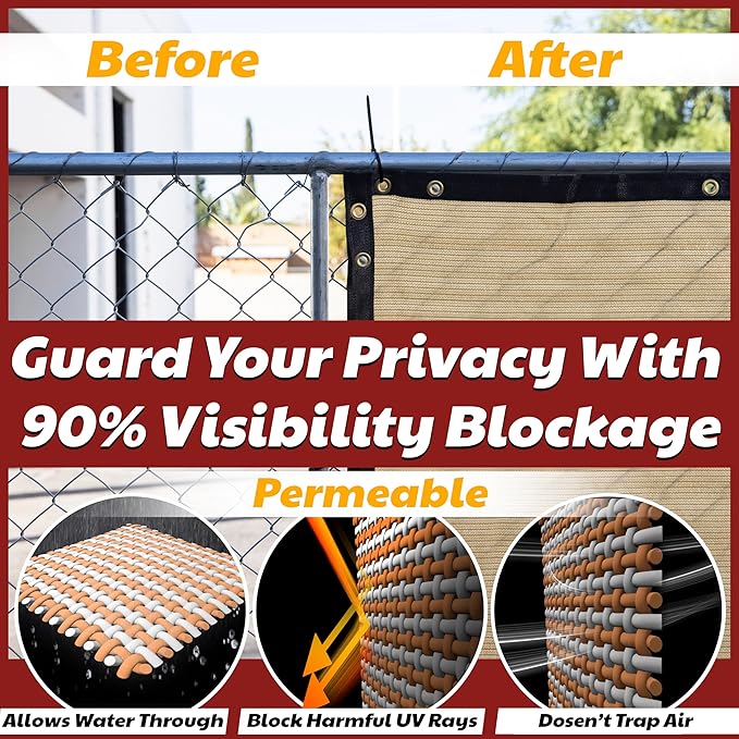 Amgo Custom Made 3' x 88' Beige Balcony Privacy Screen, Apartment Porch Railing Patio Fence Windscreen Fabric Cloth, Heavy Duty, Commercial and Residential, 90% Blockage (We Customize)