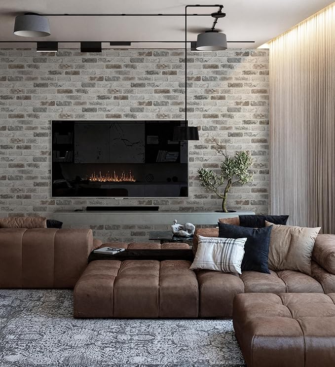 Guvana 17.3"×787" Brick Peel and Stick Wallpaper Grey Brown 3D Self Adhesive