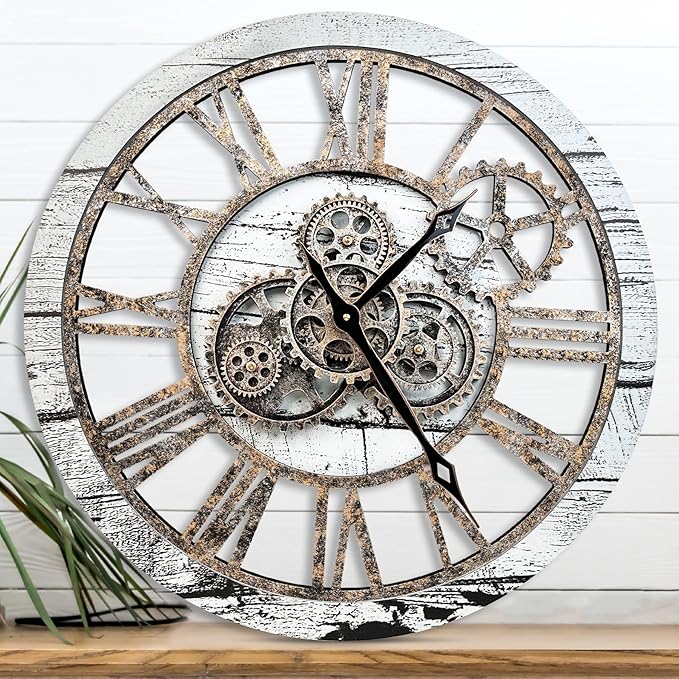 The B-Style Large Wall Clock 24 inch Moving Gear Wall Clock Oversized Vintage