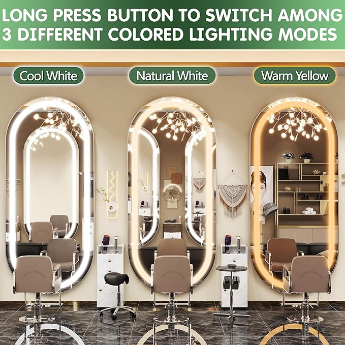 FENNIO Full Length Mirror with Lights, Wall Mounted Hanging Mirror with Lights
