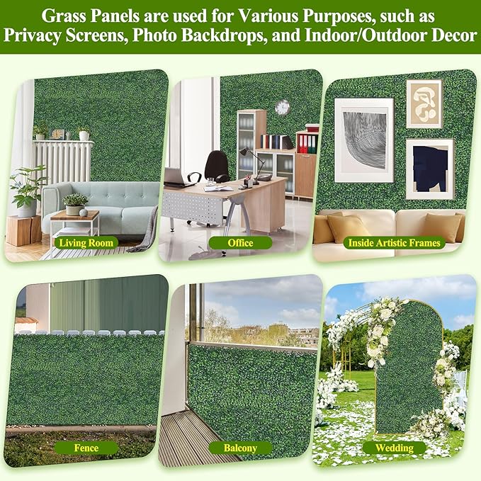 25Pcs Artificial Grass Wall Panels 10" X 10" Greenery Backdrop UV-Protected