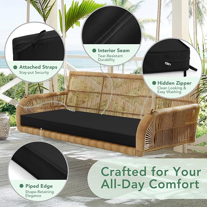 Summsun Outdoor Bench Cushion: Waterproof and Fade Resistant Patio Furniture Cushions - Non-Slip Bench Pad Cushion with Removable Cover for Garden Swing Porch Sofa Settee, 48 x 18 x 3 Inch, Black