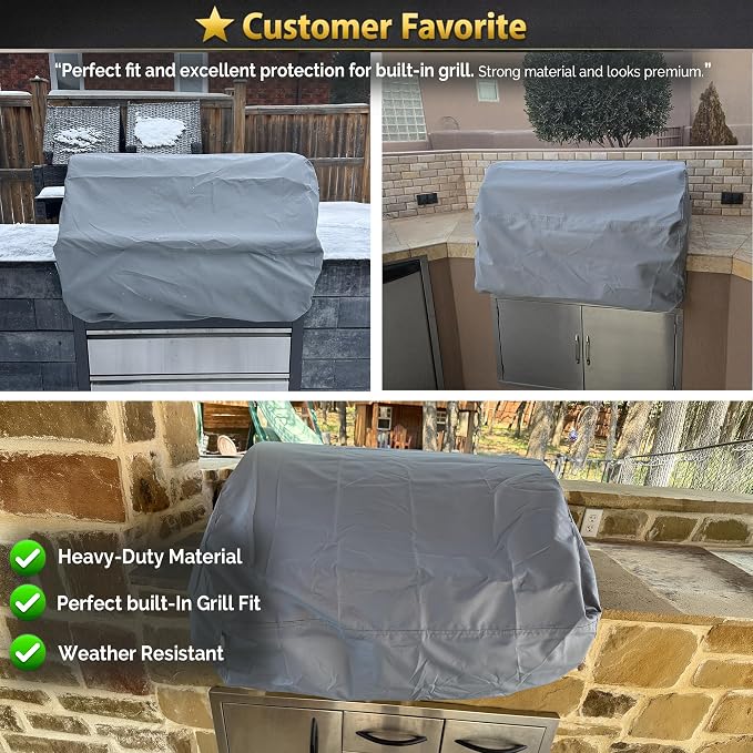 Covers & All Built-in Grill Cover for Outdoor Grill – Heavy Duty 12 oz Waterproof Built-in BBQ Grill Cover, PVC-Coated Polyester with Elastic Hem for Snug Fit (57 x 27 x 26 inches, Grey)