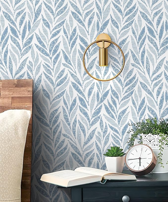 Safiyya 393"x17.3" Blue Peel and Stick Wallpaper Boho Contact Paper Modern