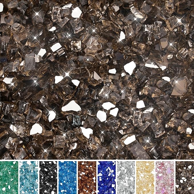 Skyflame High Luster 10-Pound Fire Glass for Fire Pit Fireplace Landscaping, 1/2-Inch Bronze Reflective Reflective