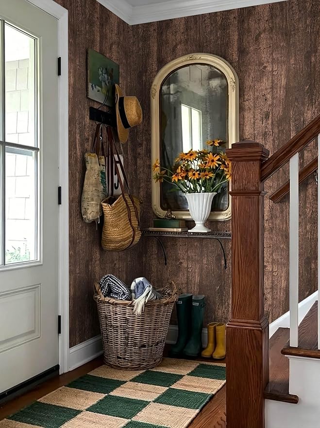 Dimoon315''x17.7" Wood Peel and Stick Wallpaper Removable Dark Brown Thicken