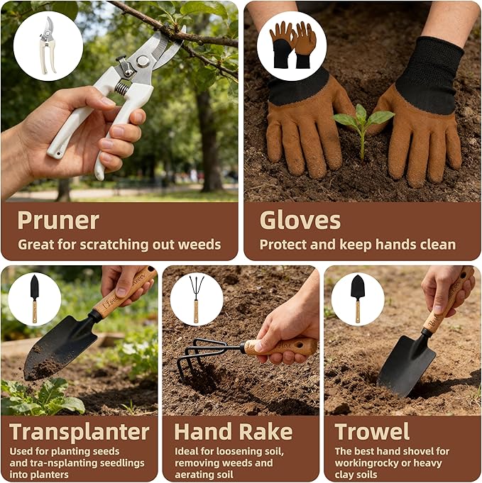 Grandma Gifts, Mothers Day Garden Kit Gifts for Grandma from Grandkids Gardening Tools and Durable Garden Tools Organizer Tote, Ideal Gardening Set for Women on Plant Lover Birthday Present Brown