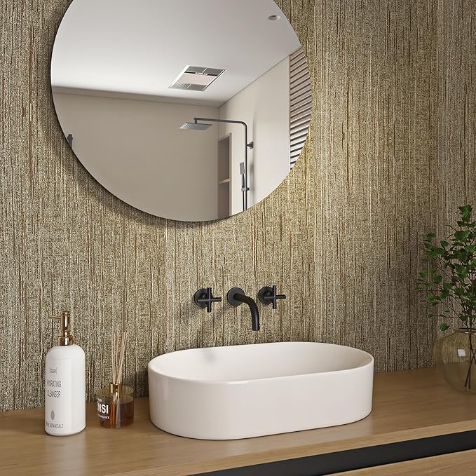 Livelynine 15.8x197 Vintage Gold Peel and Stick Wall Paper Textured Grasscloth