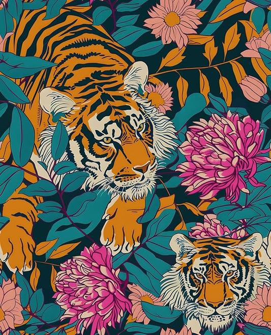 BOKEBEVE Tiger Head Peel and Stick Wallpaper￼ Animal Print Wallpapers Blue