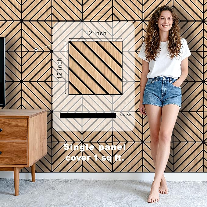 WoveN SounD Artisan Acoustic Wall Panels, 16 Pack 12x12 Inch, PVC Wood Grain