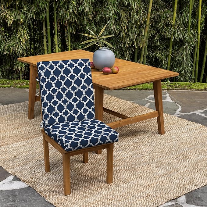 Arden 2-Pack earthFIBER Outdoor Patio Dining Chair Cushion, 20x44, Rain-Proof Seat Pad, Fade-Resistant Outdoor Cushion Sapphire Blue Garden Trellis