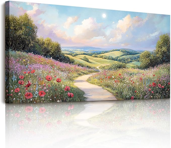 SERIMINO Large Landscape Wall Art, Floral Wall Art, Nature Wall Decor, Country Chic Painting Prints, Sunny Outdoor Scenic Pictures for Living Room Bedroom Modern Farmhouse Home Decorations 24"x48"