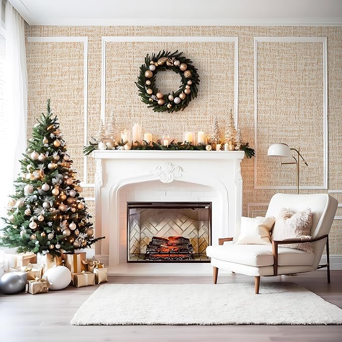 Guvana Grasscloth Peel and Stick Wallpaper Beige Textured Contact Paper Modern