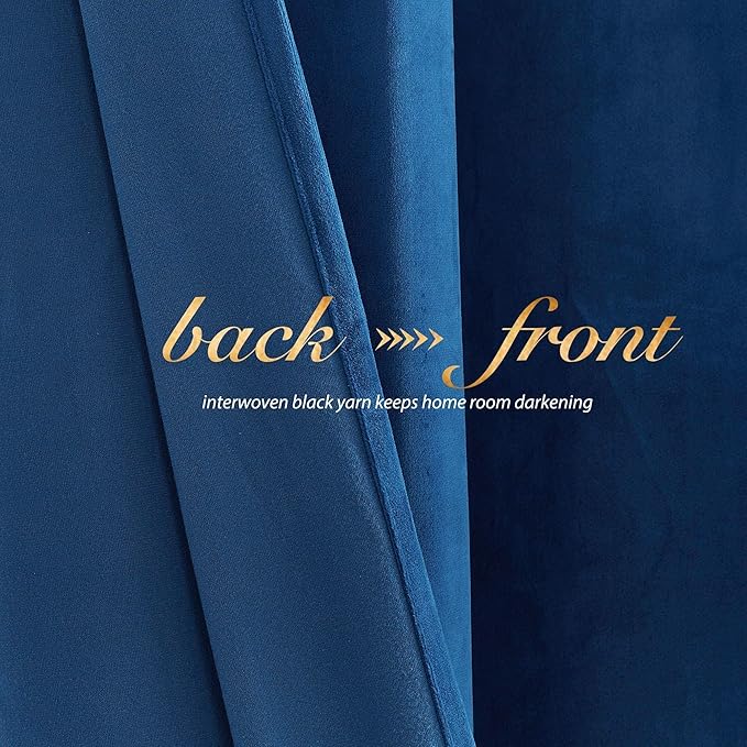 NICETOWN Blue Velvet Curtain Panels 84 inch Long, Luxury Rod Pocket Window