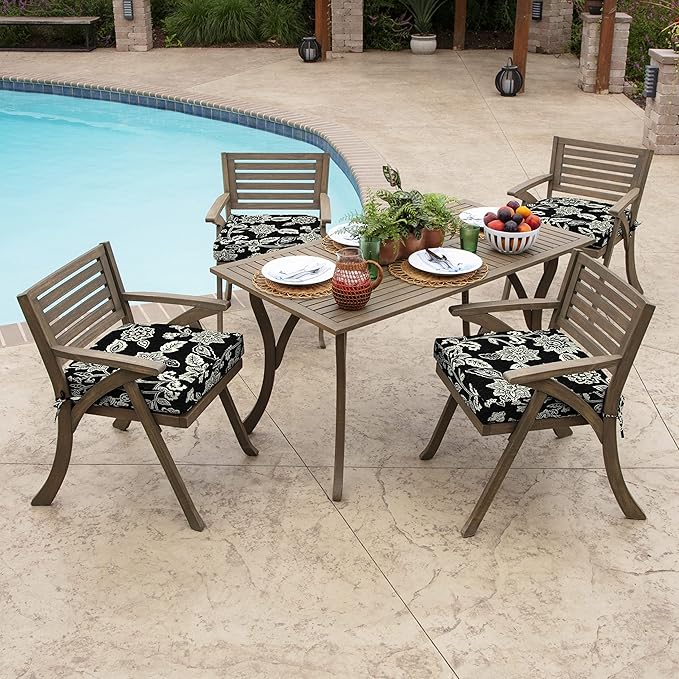 Arden Foam Outdoor Seat Cushions (4-Pack), 19 x 19, Premium High-Density Foam, Never Flattens, Weather-Proof for Outdoor Chairs Ashland Black Jacobean
