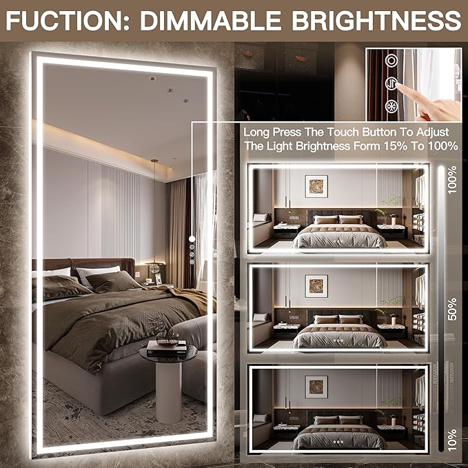 FENNIO Full Length Mirror with Lights, Free Standing Lighted Floor Mirror