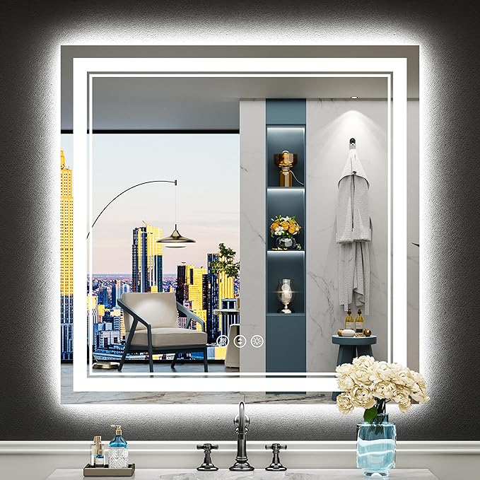 36x36 LED Bathroom Mirror with Lights, Backlit and Front Lit Anti-Fog Lighted