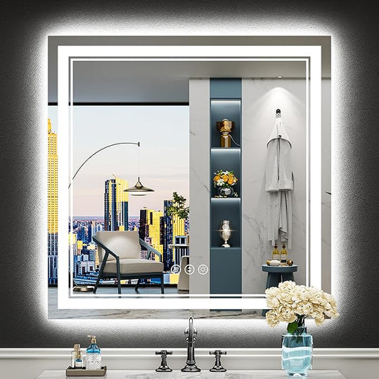 36x36 LED Bathroom Mirror with Lights, Backlit and Front Lit Anti-Fog Lighted