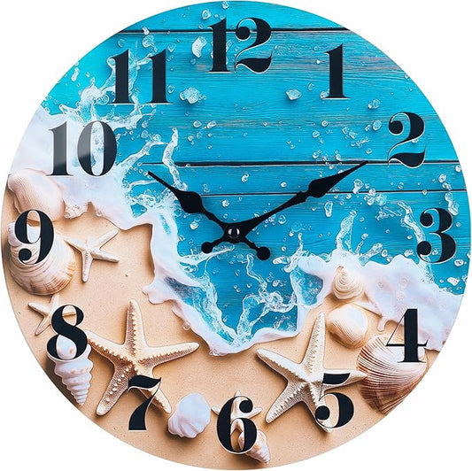 Small Bathroom Wall Clock, Ocean Beach Glass Waterproof Wall Clocks