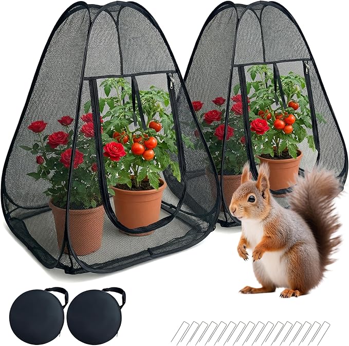 2PCS Pop-Up Garden Netting Protector with 2 Storage Bags & 16 U-Shaped Nails, 28"x28"x32" Plant Shade Tentï¼ Mesh Plant Cover from Animals for Vegetables Fruits Flowers