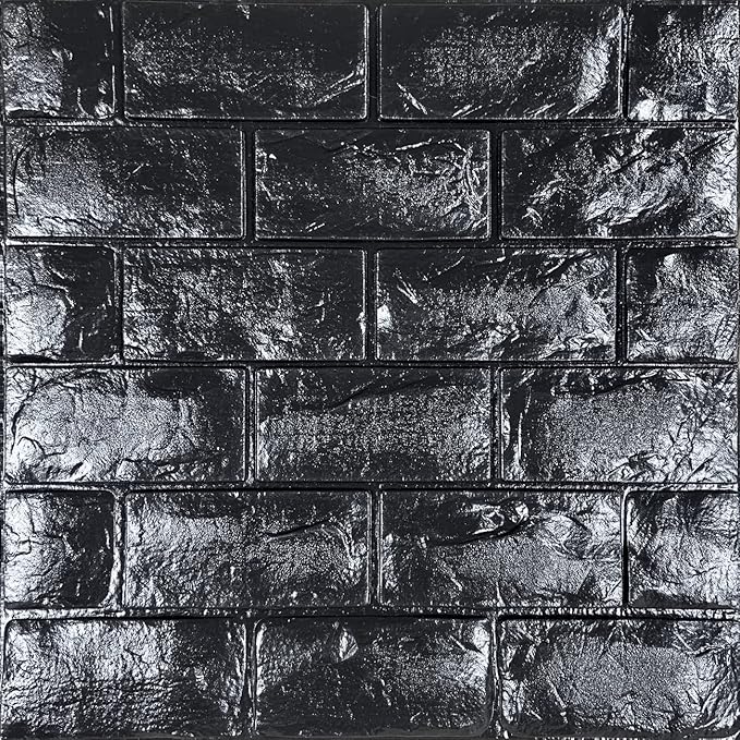 YU LI 3DH 3D Wall Panels Peel and Stick 11PCS Black Foam Brick Wallpaper