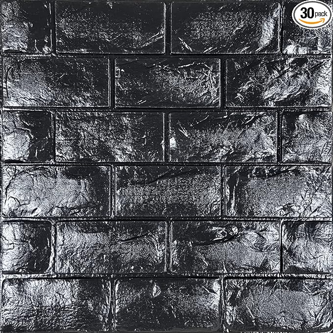 YU LI 3DH 3D Wall Panels Peel and Stick 30PCS Black Foam Brick Wallpaper